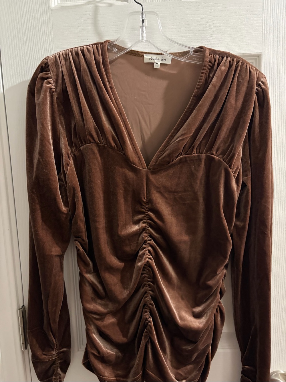 Another Love Brown Velvet V-Neck Top